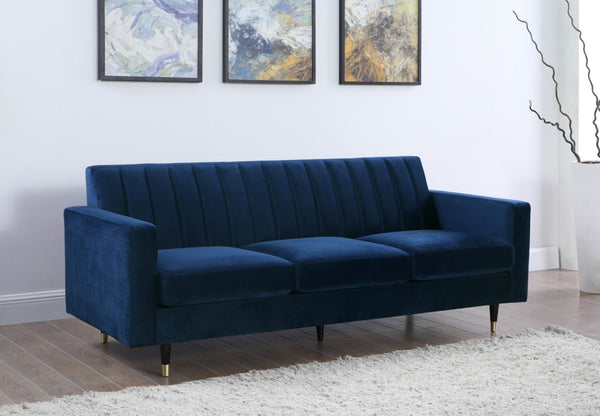 Lola Velvet / Engineered Wood / Foam Contemporary Navy Velvet Sofa - 85" W x 35" D x 33.5" H