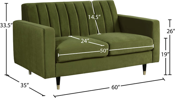 Lola Velvet / Engineered Wood / Foam Contemporary Olive Velvet Loveseat - 60" W x 35" D x 33.5" H