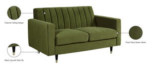 Lola Velvet / Engineered Wood / Foam Contemporary Olive Velvet Loveseat - 60" W x 35" D x 33.5" H