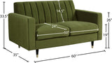 Lola Velvet / Engineered Wood / Foam Contemporary Olive Velvet Loveseat - 60" W x 35" D x 33.5" H