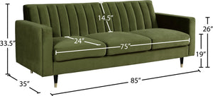 Lola Velvet / Engineered Wood / Foam Contemporary Olive Velvet Sofa - 85" W x 35" D x 33.5" H