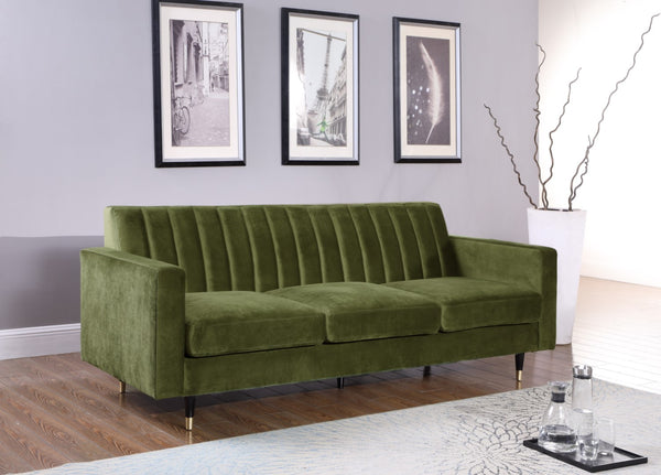 Lola Velvet / Engineered Wood / Foam Contemporary Olive Velvet Sofa - 85" W x 35" D x 33.5" H