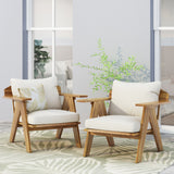 Arcola Outdoor Acacia Wood Club Chairs with Cushions (Set 2), Teak and Beige Noble House