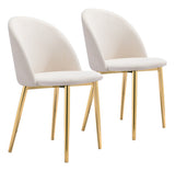 Zuo Modern Cozy 100% Polyester, Plywood, Steel Modern Commercial Grade Dining Chair Set - Set of 2 Cream, Gold 100% Polyester, Plywood, Steel