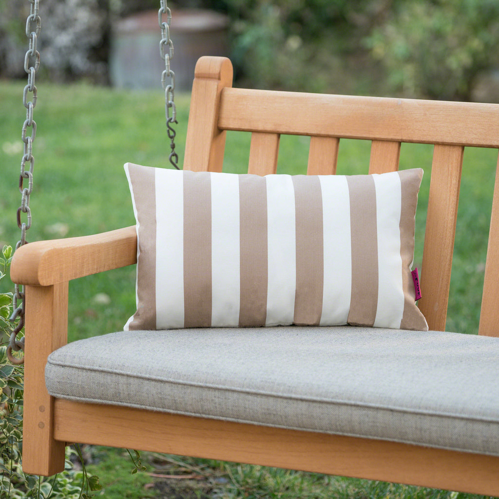 Noble House Coronado Outdoor Brown and White Stripe Water Resistant Rectangular Throw Pillow