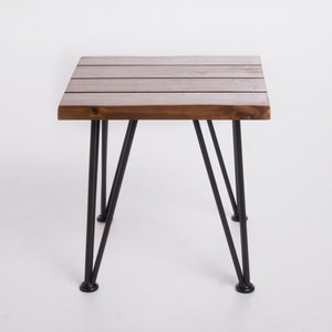Noble House Zion Outdoor Industrial Rustic Finshed Iron and Teak Finished Acacia Wood Accent Table