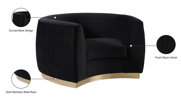 Julian Velvet / Engineered Wood / Stainless Steel / Foam Contemporary Black Velvet Chair - 50.5" W x 40.5" D x 29" H