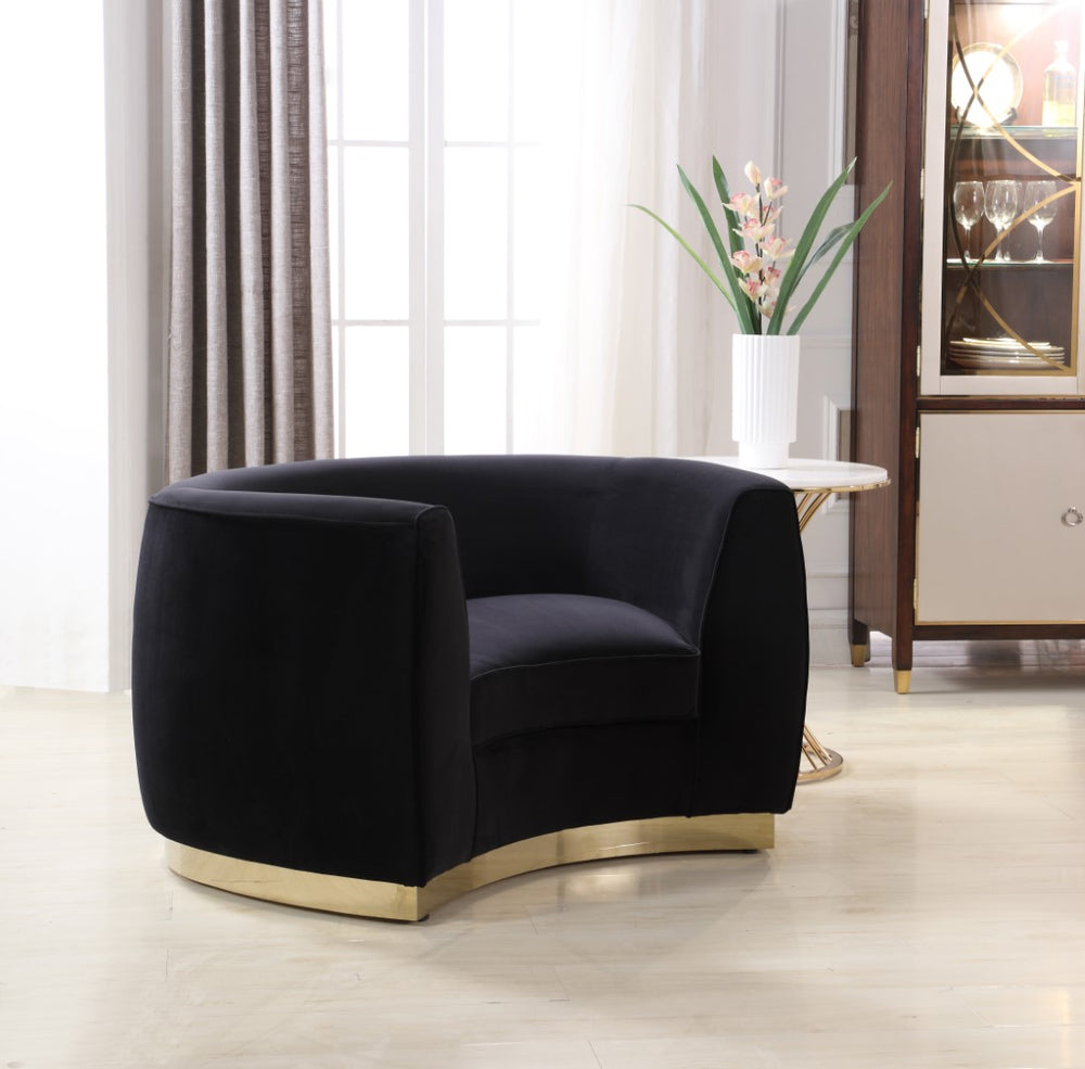 Julian Velvet / Engineered Wood / Stainless Steel / Foam Contemporary Black Velvet Chair - 50.5" W x 40.5" D x 29" H
