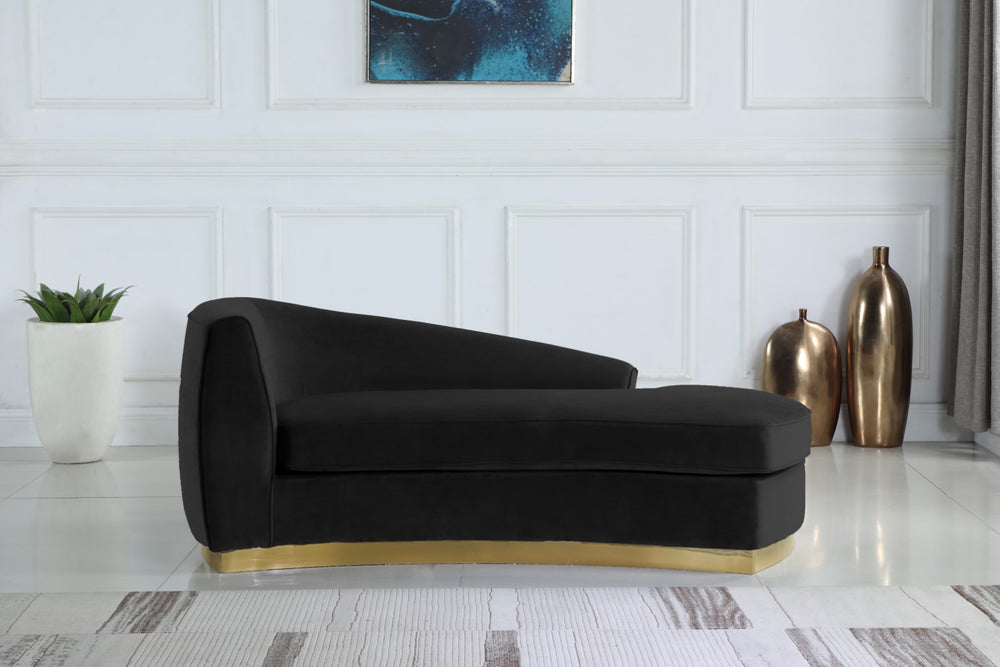 Julian Velvet / Engineered Wood / Stainless Steel / Foam Contemporary Black Velvet Chaise - 71" W x 40.5" D x 29" H