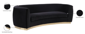 Julian Velvet / Engineered Wood / Stainless Steel / Foam Contemporary Black Velvet Sofa - 91.5" W x 43" D x 29" H
