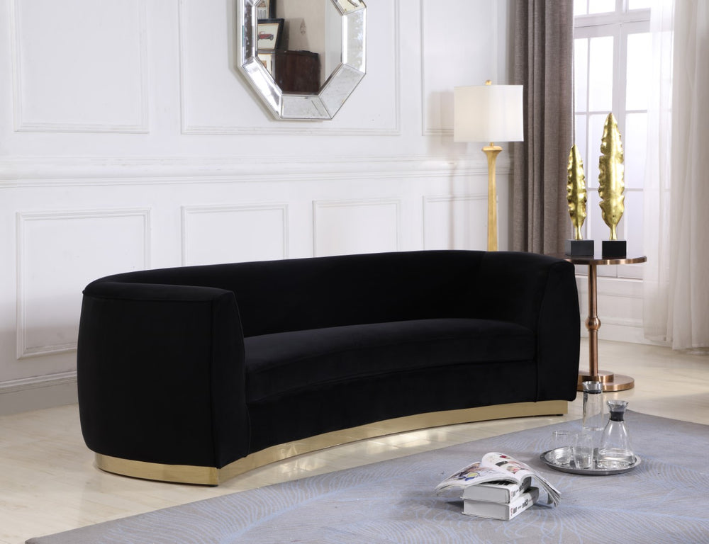 Julian Velvet / Engineered Wood / Stainless Steel / Foam Contemporary Black Velvet Sofa - 91.5" W x 43" D x 29" H