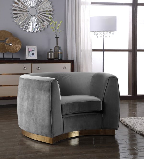 Julian Velvet / Engineered Wood / Stainless Steel / Foam Contemporary Grey Velvet Chair - 50.5" W x 40.5" D x 29" H