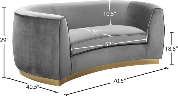 Julian Velvet / Engineered Wood / Stainless Steel / Foam Contemporary Grey Velvet Loveseat - 70.5" W x 40.5" D x 29" H