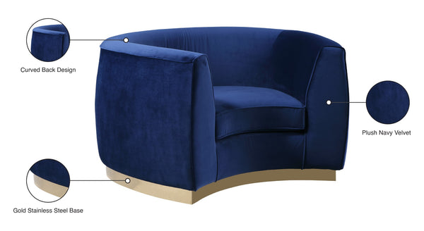 Julian Velvet / Engineered Wood / Stainless Steel / Foam Contemporary Navy Velvet Chair - 50.5" W x 40.5" D x 29" H