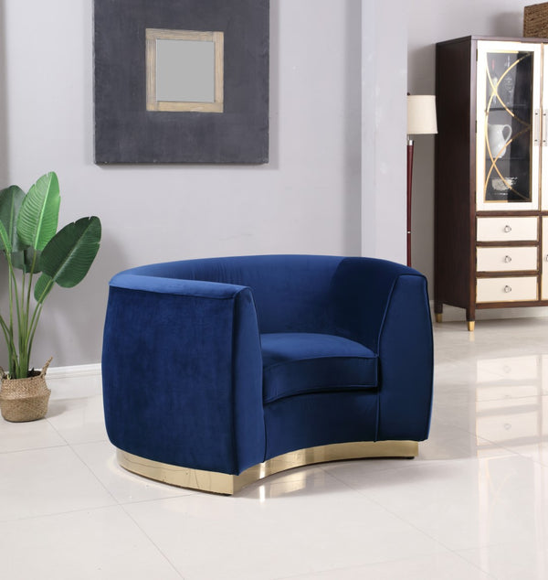 Julian Velvet / Engineered Wood / Stainless Steel / Foam Contemporary Navy Velvet Chair - 50.5" W x 40.5" D x 29" H