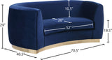 Julian Velvet / Engineered Wood / Stainless Steel / Foam Contemporary Navy Velvet Loveseat - 70.5" W x 40.5" D x 29" H