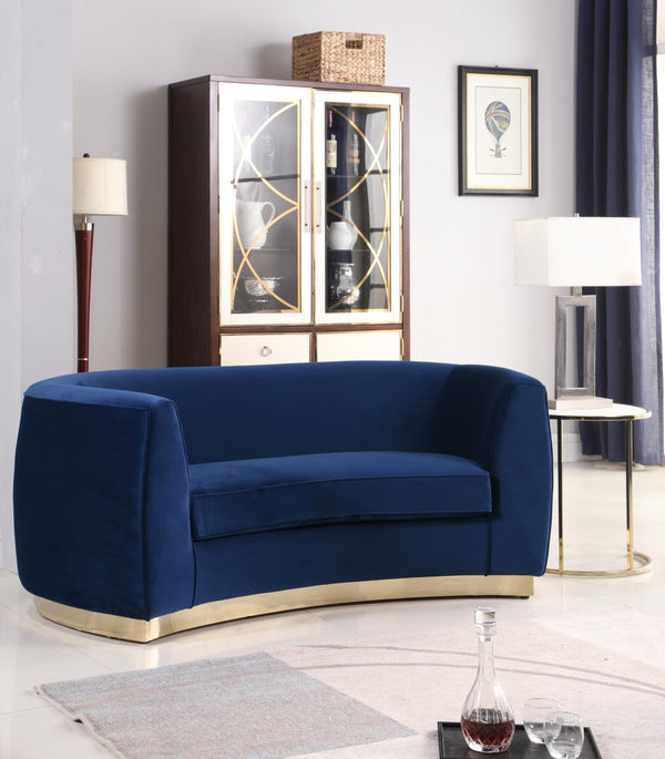 Julian Velvet / Engineered Wood / Stainless Steel / Foam Contemporary Navy Velvet Loveseat - 70.5" W x 40.5" D x 29" H