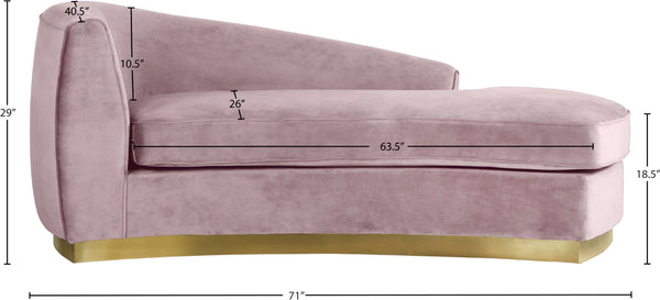 Julian Velvet / Engineered Wood / Stainless Steel / Foam Contemporary Pink Velvet Chaise - 71" W x 40.5" D x 29" H