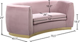 Julian Velvet / Engineered Wood / Stainless Steel / Foam Contemporary Pink Velvet Loveseat - 70.5" W x 40.5" D x 29" H