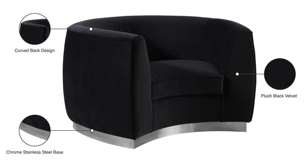 Julian Velvet / Engineered Wood / Stainless Steel / Foam Contemporary Black Velvet Chair - 50.5" W x 40.5" D x 29" H