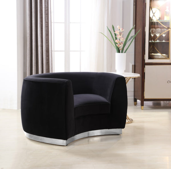 Julian Velvet / Engineered Wood / Stainless Steel / Foam Contemporary Black Velvet Chair - 50.5" W x 40.5" D x 29" H