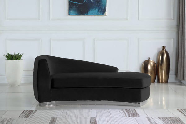 Julian Velvet / Engineered Wood / Stainless Steel / Foam Contemporary Black Velvet Chaise - 71" W x 40.5" D x 29" H