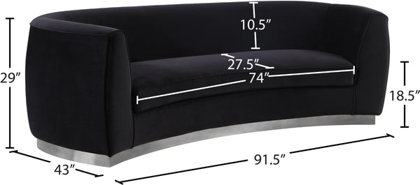 Julian Velvet / Engineered Wood / Stainless Steel / Foam Contemporary Black Velvet Sofa - 91.5" W x 43" D x 29" H