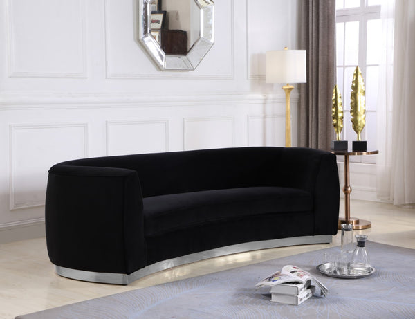 Julian Velvet / Engineered Wood / Stainless Steel / Foam Contemporary Black Velvet Sofa - 91.5" W x 43" D x 29" H