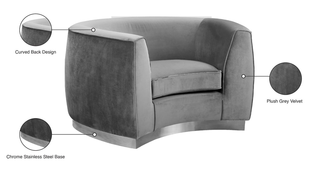 Julian Velvet / Engineered Wood / Stainless Steel / Foam Contemporary Grey Velvet Chair - 50.5" W x 40.5" D x 29" H