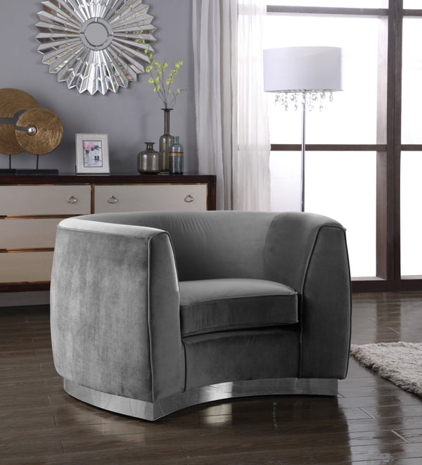 Julian Velvet / Engineered Wood / Stainless Steel / Foam Contemporary Grey Velvet Chair - 50.5" W x 40.5" D x 29" H