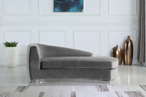 Julian Velvet / Engineered Wood / Stainless Steel / Foam Contemporary Grey Velvet Chaise - 71" W x 40.5" D x 29" H
