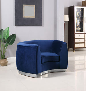 Julian Velvet / Engineered Wood / Stainless Steel / Foam Contemporary Navy Velvet Chair - 50.5" W x 40.5" D x 29" H