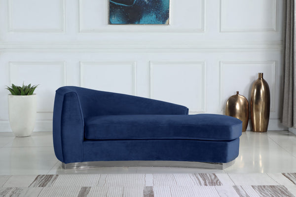 Julian Velvet / Engineered Wood / Stainless Steel / Foam Contemporary Navy Velvet Chaise - 71" W x 40.5" D x 29" H