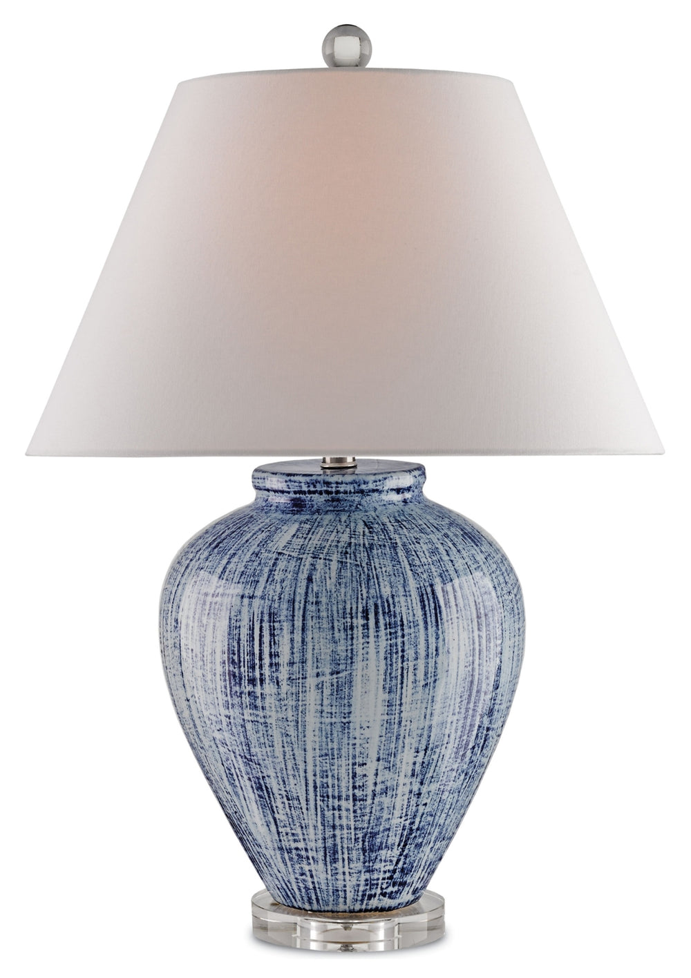 Malaprop Table Lamp - Hand-Glazed Blue & White Ceramic with Abstract Brushstroke Design, 27.5"