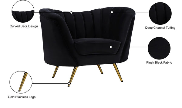 Margo Velvet / Engineered Wood / Stainless Steel / Foam Contemporary Black Velvet Chair - 43" W x 30" D x 33" H