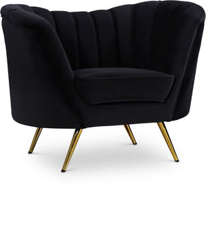 Margo Velvet / Engineered Wood / Stainless Steel / Foam Contemporary Black Velvet Chair - 43" W x 30" D x 33" H