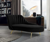 Margo Velvet / Engineered Wood / Stainless Steel / Foam Contemporary Black Velvet Chaise - 74" W x 37.5" D x 35" H