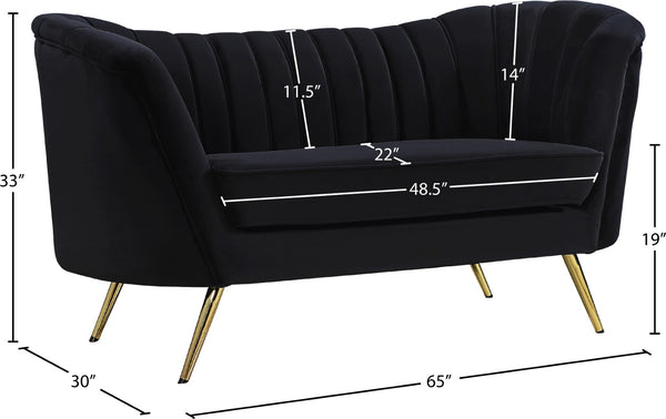 Margo Velvet / Engineered Wood / Stainless Steel / Foam Contemporary Black Velvet Loveseat - 65" W x 30" D x 33" H