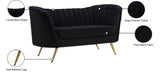 Margo Velvet / Engineered Wood / Stainless Steel / Foam Contemporary Black Velvet Loveseat - 65" W x 30" D x 33" H