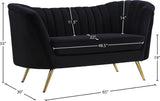 Margo Velvet / Engineered Wood / Stainless Steel / Foam Contemporary Black Velvet Loveseat - 65" W x 30" D x 33" H