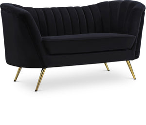 Margo Velvet / Engineered Wood / Stainless Steel / Foam Contemporary Black Velvet Loveseat - 65" W x 30" D x 33" H