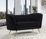 Margo Velvet / Engineered Wood / Stainless Steel / Foam Contemporary Black Velvet Loveseat - 65" W x 30" D x 33" H