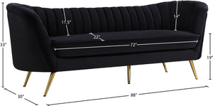 Margo Velvet / Engineered Wood / Stainless Steel / Foam Contemporary Black Velvet Sofa - 88" W x 30" D x 33" H