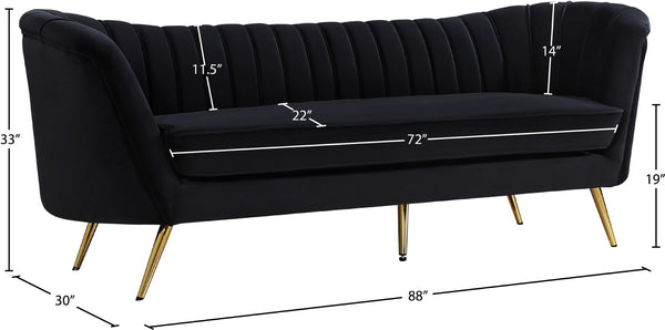 Margo Velvet / Engineered Wood / Stainless Steel / Foam Contemporary Black Velvet Sofa - 88" W x 30" D x 33" H