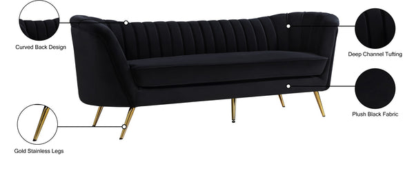 Margo Velvet / Engineered Wood / Stainless Steel / Foam Contemporary Black Velvet Sofa - 88" W x 30" D x 33" H