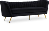 Margo Velvet / Engineered Wood / Stainless Steel / Foam Contemporary Black Velvet Sofa - 88" W x 30" D x 33" H