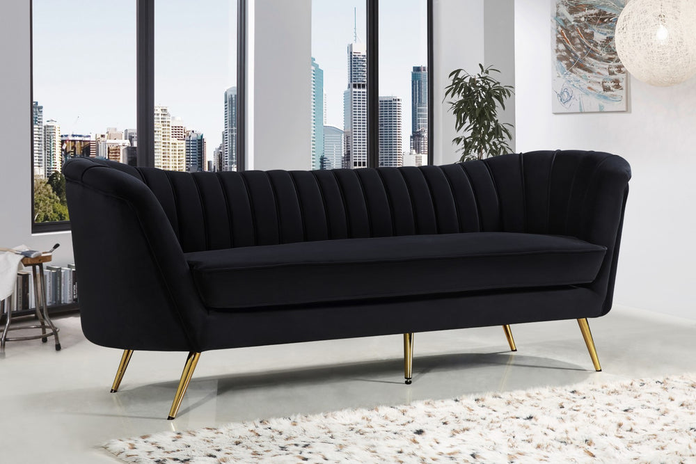 Margo Velvet / Engineered Wood / Stainless Steel / Foam Contemporary Black Velvet Sofa - 88" W x 30" D x 33" H