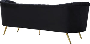 Margo Velvet / Engineered Wood / Stainless Steel / Foam Contemporary Black Velvet Sofa - 88" W x 30" D x 33" H