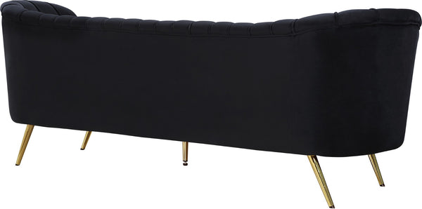 Margo Velvet / Engineered Wood / Stainless Steel / Foam Contemporary Black Velvet Sofa - 88" W x 30" D x 33" H