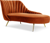 Margo Velvet / Engineered Wood / Stainless Steel / Foam Contemporary Cognac Velvet Chaise - 74" W x 37.5" D x 35" H